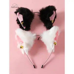 Women's Plush Cat Ear Bell Bow Lolita Headband, Fox Ears Bunny Ears Cosplay Accessory, Cute Hair Band for Ladies, Fashionable Party Wear