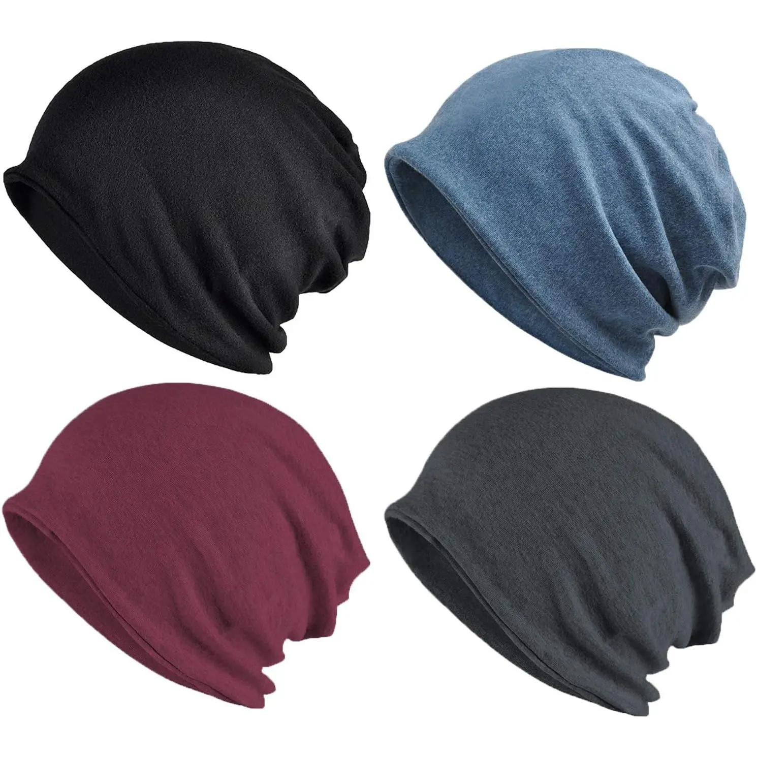 4Pcs Men's Plus Size Lightweight Slouchy Casual Beanie, Oversize Thin Cotton Skull Cap Chemo Night Sleeping Hat - Home Improvement Building Supplies Wallpaper & Wall Trim Accessory