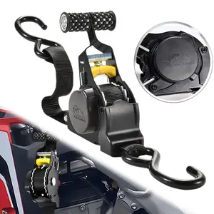 Retractable Ratchet Straps - 1 Inch x 10 Feet (1500lb Break Strength) - Heavy Duty Auto Self Retracting Tie Down Straps for Truck, Cargo Trailer, Motorcycle, Rad & More work  truck  gear