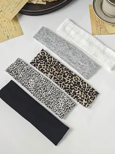 5pcs Women's Satin Leopard Print Headbands, Soft Elastic Durable Sports Yoga Running Spa Skincare Face Washing Hair Bands, Workout Headband, Elastic Fashion Headbands, Stretchy Headbands