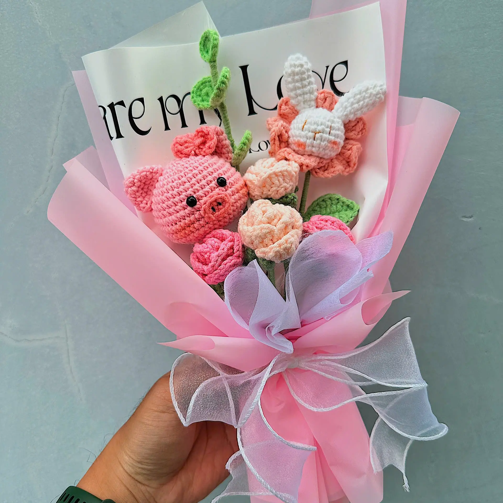 Handmade Crochet Pig flowers, Cute Pigs Crochet, Funny Pig flowers, Mother's day gift, Graduation gift, Valentines Gift