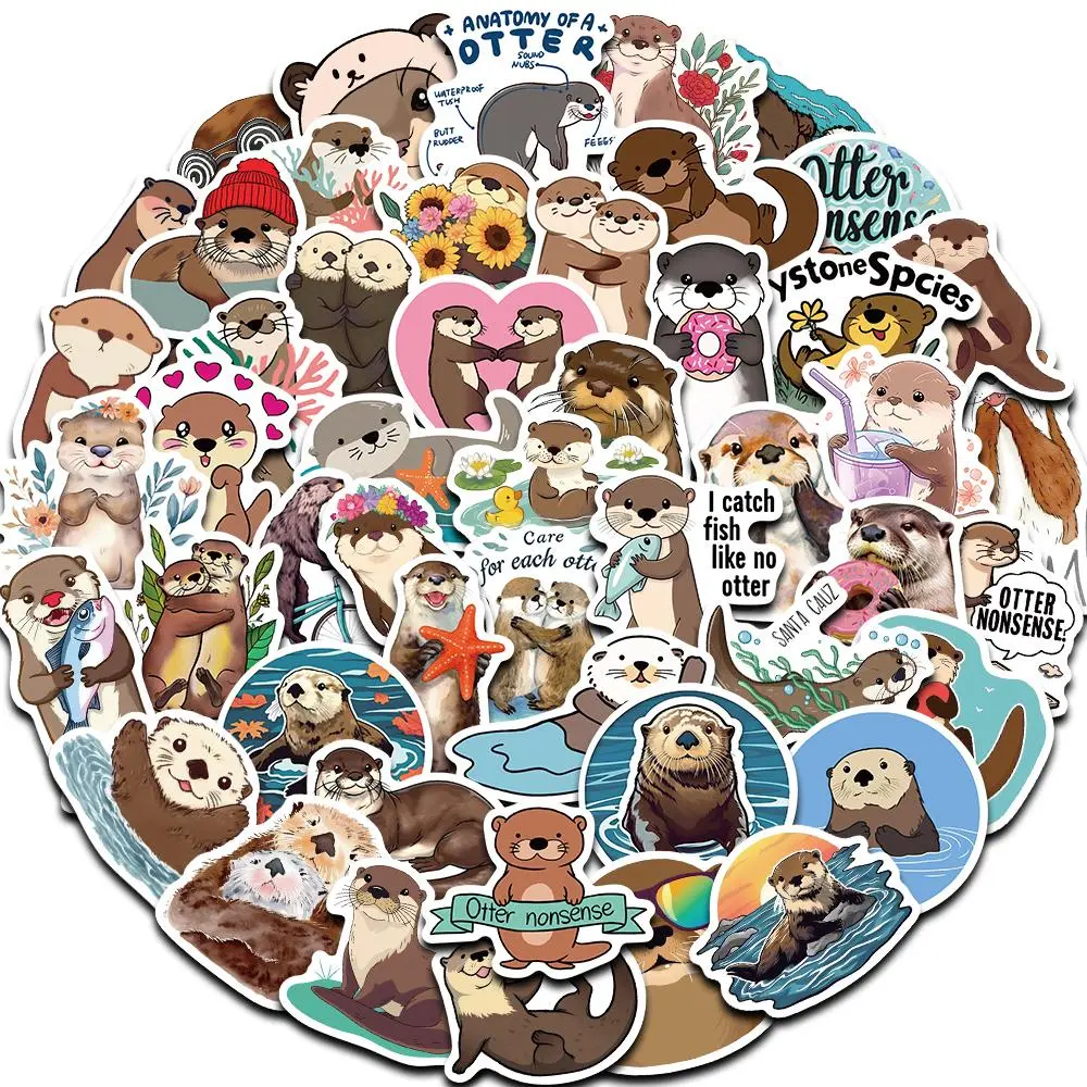 Cute Otter Pattern Sticker, 50pcs/set Waterproof Self Adhesive Decor Paper, Decor Sticker for Gift Greeting Card Water Bottle Laptop Phone, Ornaments, Decoration