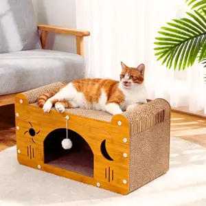 22" Jumbo 2 in 1 Cat House & Scratch Board, Wooden Double Layer Cat Bed with Scratcher, Durable Pet Furniture, Spacious Cozy Cat Bed, Cool Cat Stuff, Cat Scratcher, Indoor Cat Toys & Cat Accessories Cats, Sturdy Corrugated Cardboard