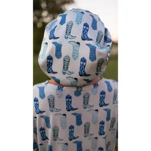 Adult Satin Bonnet in Blue Boots