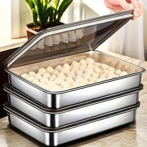 3 Pcs Large Stainless Steel Rectangular Baking Trays With Lids, Nestable Bakeware, Heat Resistant Durable Easy Clean, For Baking Grill Vegetables Meat, Home Commercial Kitchen Use
