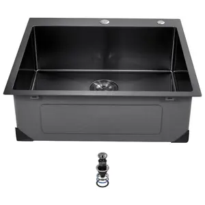 summervibes 25-in 304 Stainless Steel Top-Mount Single Bowl Kitchen Sink Workstation, Drop-In Farmhouse Basin with Accessories, Black Dishwasher Sink for RV Prep Kitchen, Farmhouse Sink