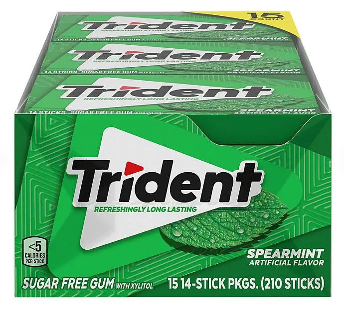 Trident Sugar Free Gum, Spearmint, 14-count, 15-pack chewing gum