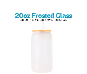 Frosted Glass 20oz Customizable Design Bamboo Lid & Straw Elegant Beverage Container for Any Occasion