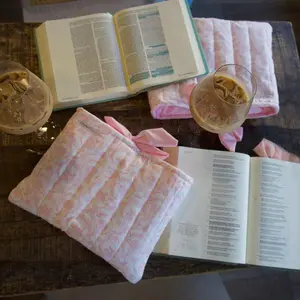 Love in Bloom Pink Flowery Fabric Bible Sleeve with Lovely Pink Bow for Personalized Reading