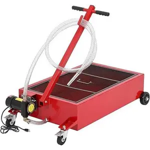 Oil Drain Pan, 20 Gallon Low Profile ， with 180W Electric Pump,  with 8.2 Ft Hose & T Folding Handle, Rolling Oil Drain Cart for Truck, RVs, Buses，Red