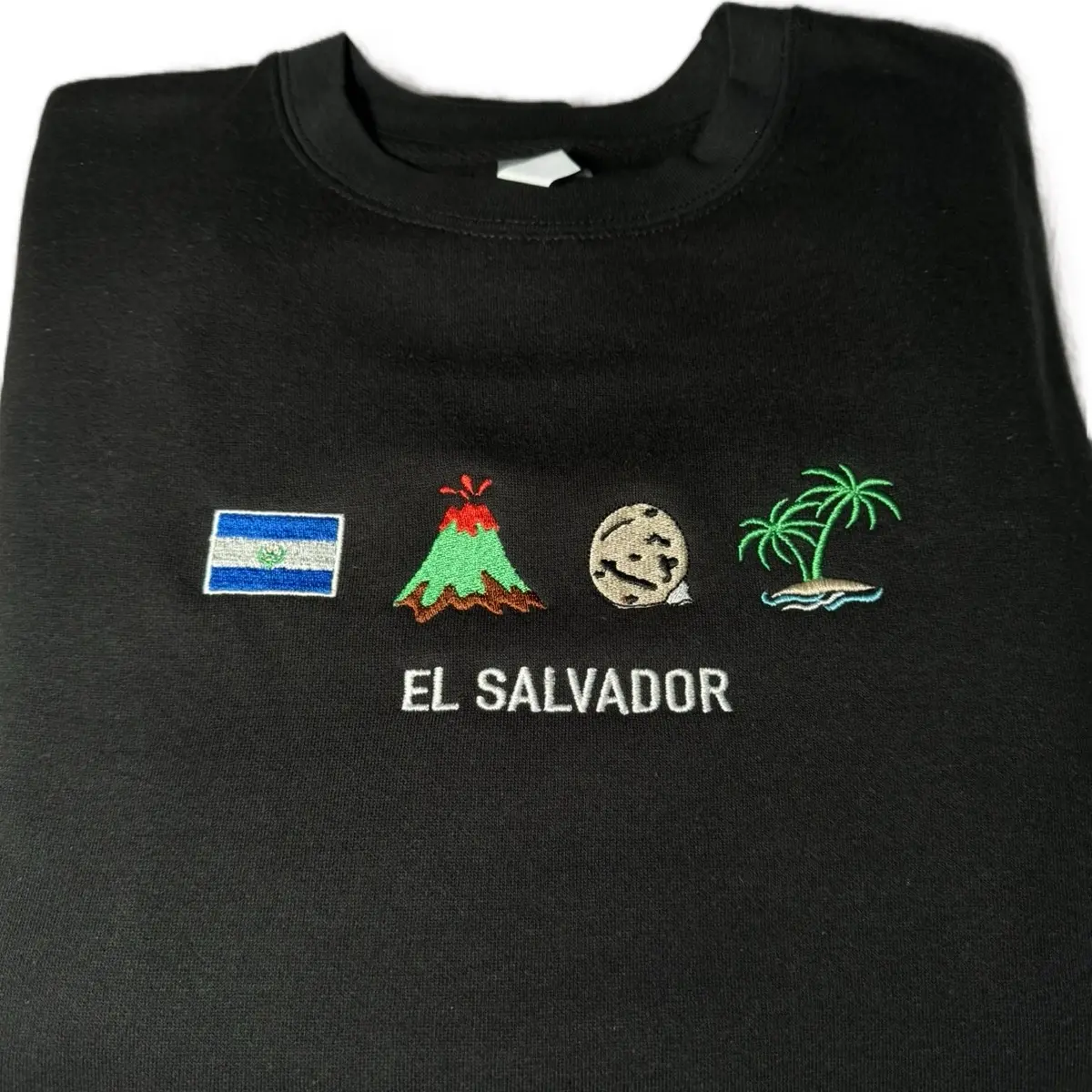 El Salvador Embroidery Sweatshirt . Flag ,Volcano , pupusas ,beach Crewneck