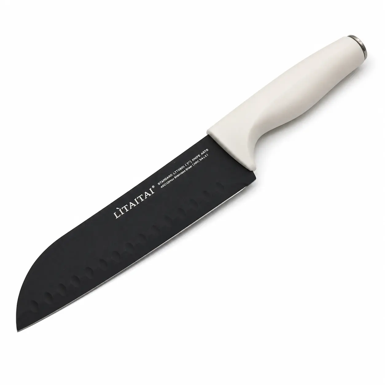 7-Inch Black Stainless Steel Santoku Chef Kitchen Knife with Rust-Resistant Blade