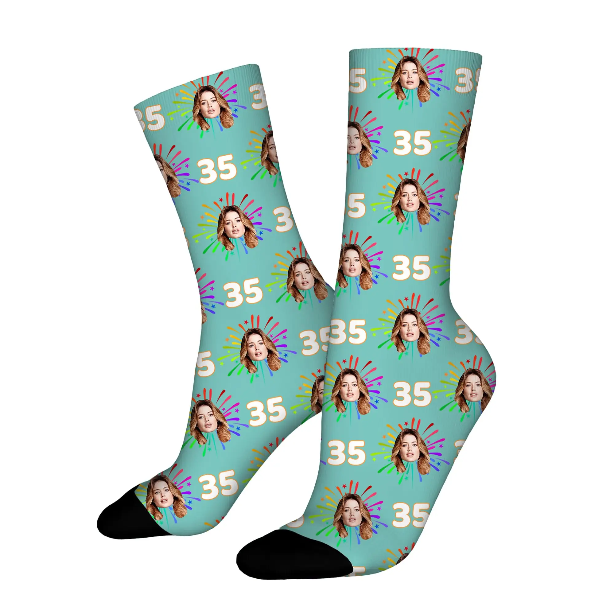 BARLEY ONE Custom Socks With Photo Picture Personalized Funny Face Socks Customized Unisex Novelty Crew Sock Gifts For Women Men, 04