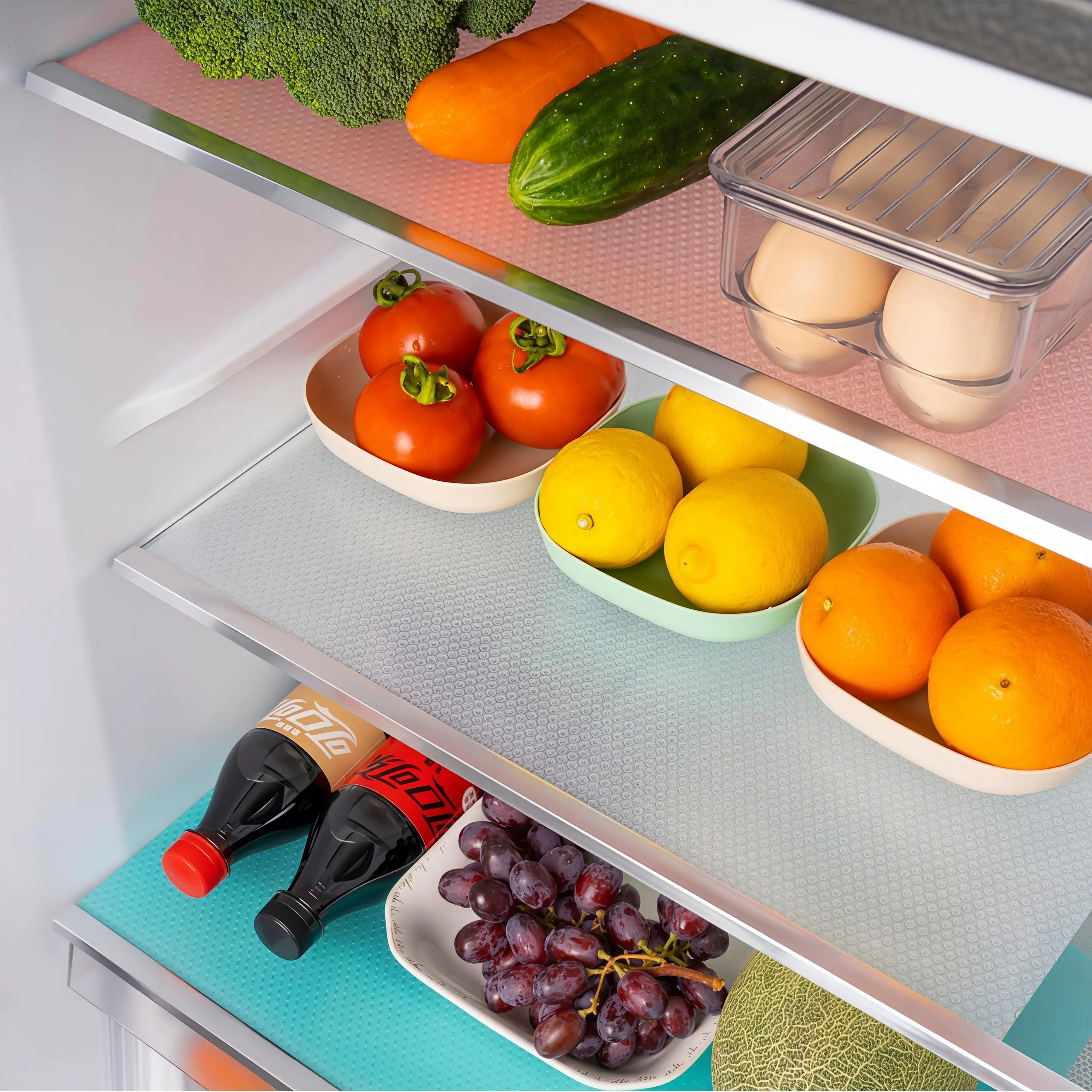 LMMAKE 12PCS Cuttable Food-Grade EVA Refrigerator Mats Set - BPA-Free, Non-Slip, Water Proof, Non-Toxic, Insulated, Stain-Resistant Reusable Home Shelf Mats for Fridge Drawers, Cabinets (Safe for Direct Meat Contact, Brighten Fridge with Colors)