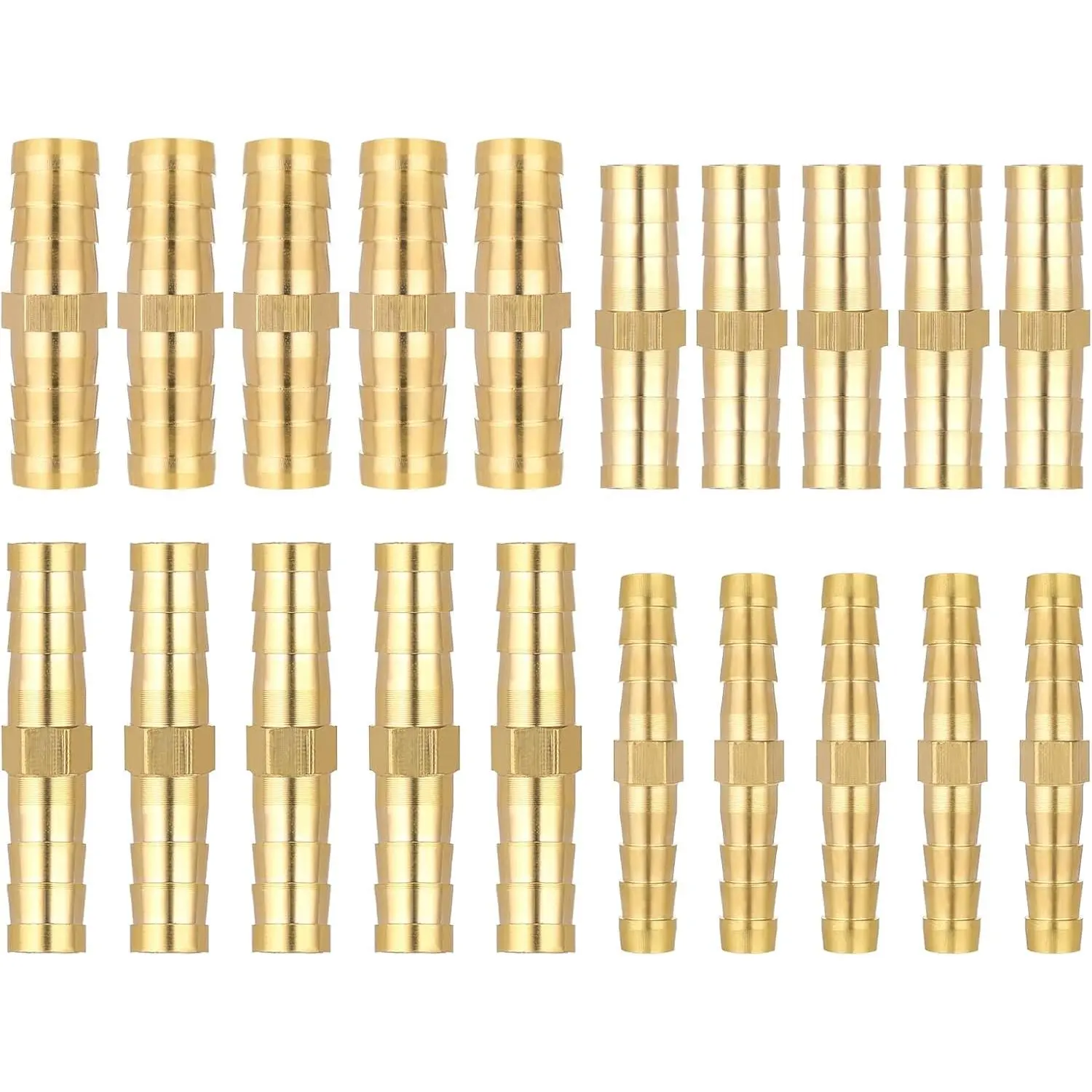 20PCS Brass Hose Barb Fitting 1/4" 5/16" 3/8" 1/2" 6mm 8mm 10mm 12mm Barb Splicer Mender for Air Fuel Water Oil Hoses Versatile Applications