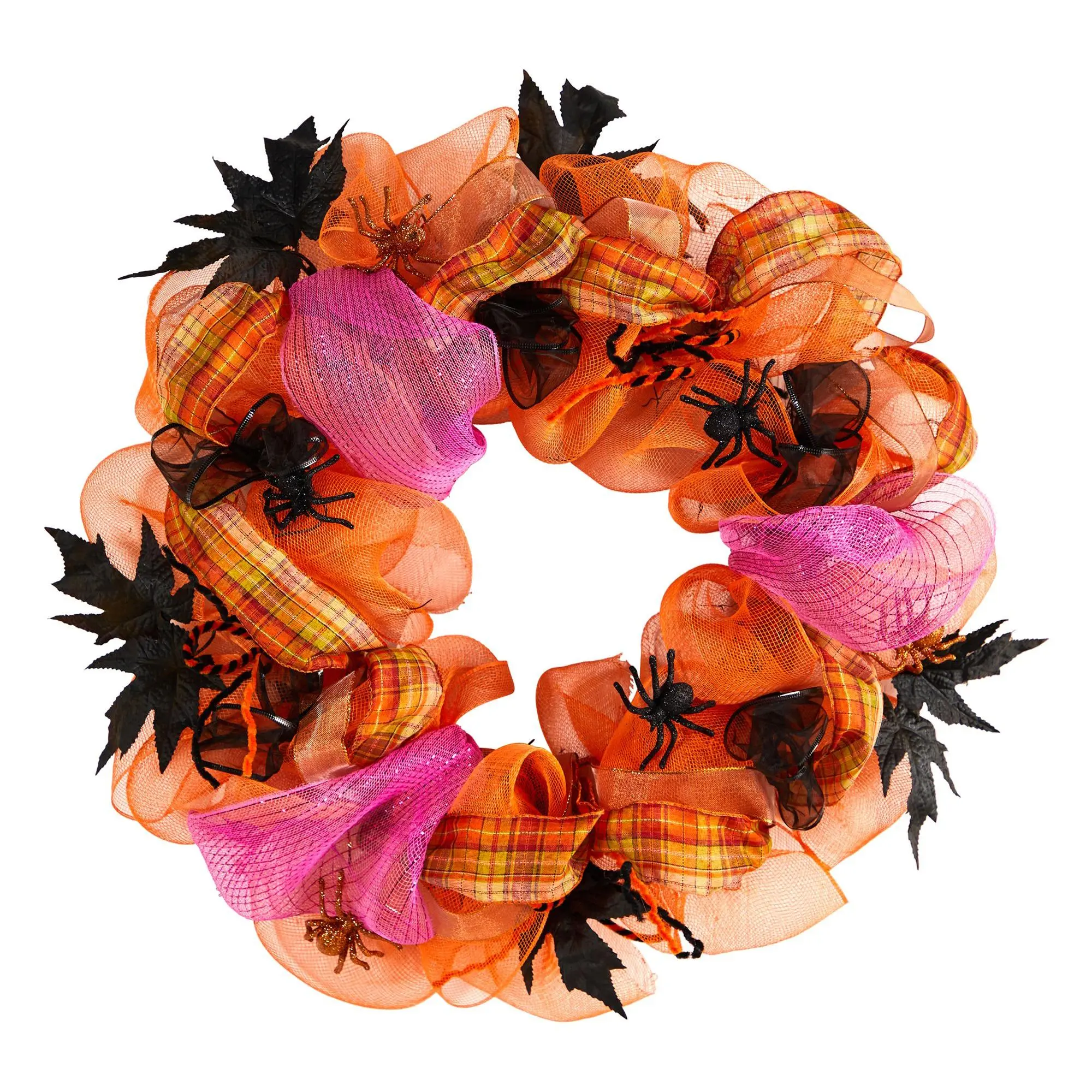 Nearly Natural 26" Halloween Spider Mesh Wreath