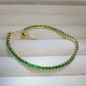 <PingEast Jewelry>Emerald/Tsavorite bracelate--925 Gold-Tone Emerald Tennis Bracelet  Set with 56 natural Colombian emeralds, each 1.5mm. Simple, elegant, and easy to style.perfect for everyday wear or special occasions. Comes with certificate!