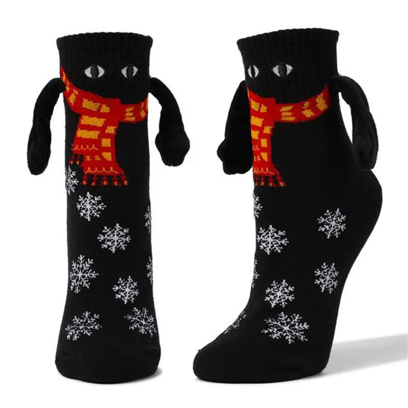 Unisex Couple's Handsocks, American Christmas Themed Polyester Arm Sleeves with Strong Magnetic Connection, Antibacterial and Anti-friction Fabric, Antlers, Plain, Deodorization, Hand Socks, All Seasons, Red Nose Black Hand Grip, Scarf Black Hand Grip
