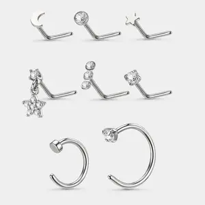 Oufer 8PCS Value Pack Non Tarnish Nostril Piercing Nose Ring Jewelry