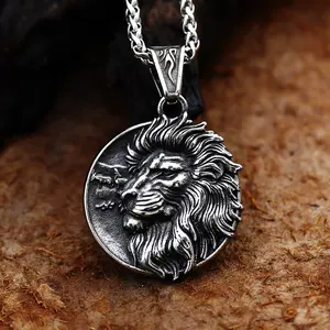 GTHIC Vintage Majestic Lion Head Stainless Steel Spirit Animal Pendant for Men and Women Daily Wear