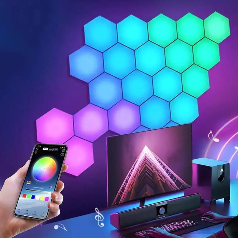 LED Lights,RGBIC Hexagon LED Wall Lights, Wi-Fi Smart Home Decor Creative Wall Lights with Music Sync, Wifi/APP/Voice Control ,Home,Party ,Game Room