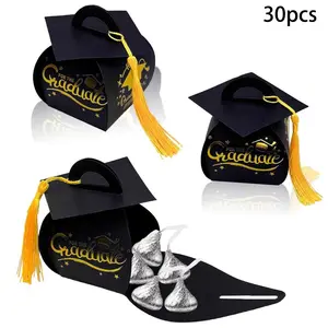 30 Pcs Graduation Cap Gift Boxes Graduation Decorations Class of 2026 Candy Box with Tassel for 2026 Grad Party Favors Supplies(Black, Gold)