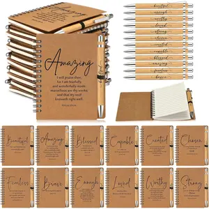 36 Sets Christian Gifts Bulk Mother's Day Inspirational  Verse Spiral Notebook Religious  Ballpoint Pen Journal with Scripture for Church Sunday School Teacher Graduation Pentecost (Brown)