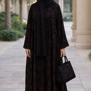 Elegant Floral Abaya with Soft Hijab – Modest Fashion Maxi Dress Set”