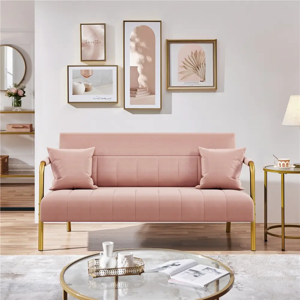 Costoffs Velvet Upholstered Living Room Sofa - Modern Narrow 2-3 Person Couch, Iron Frame Indoor Furniture with Detachable Pillow & Armrest Covers for Apartments,Upholstered Sofas