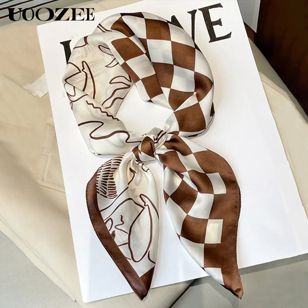 Brown Plaid Shawl Scarf for Women, Modern Luxury Wrap for Evening, Graduation, and Wedding Events with Sun Protection