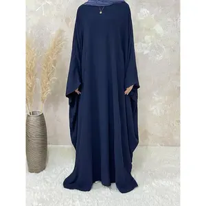 2024RamadanSolidSimpleLooseModestDress,ElegantBatwingSleeveMaxiLengthDress,Women'sClothingdandyBlueGoldAbayaModesty