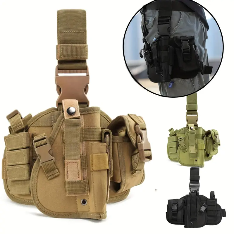 Tactical Adjustable Right Thigh Quickdraw Holster - Hunting Tactical Equipment with Magazine Pouch, Secure Hold, Durable Gun Accessories, Outdoor Hunt Gear, Survival Tools