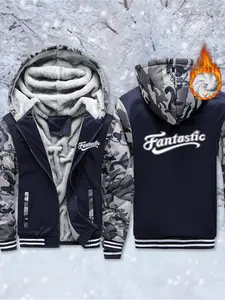 Fantastic Letter Creativity Print Thicken Jacket Man Soft Winter Loose Coats Casual Camouflage Clothes Zipper Fleece Streetwear
