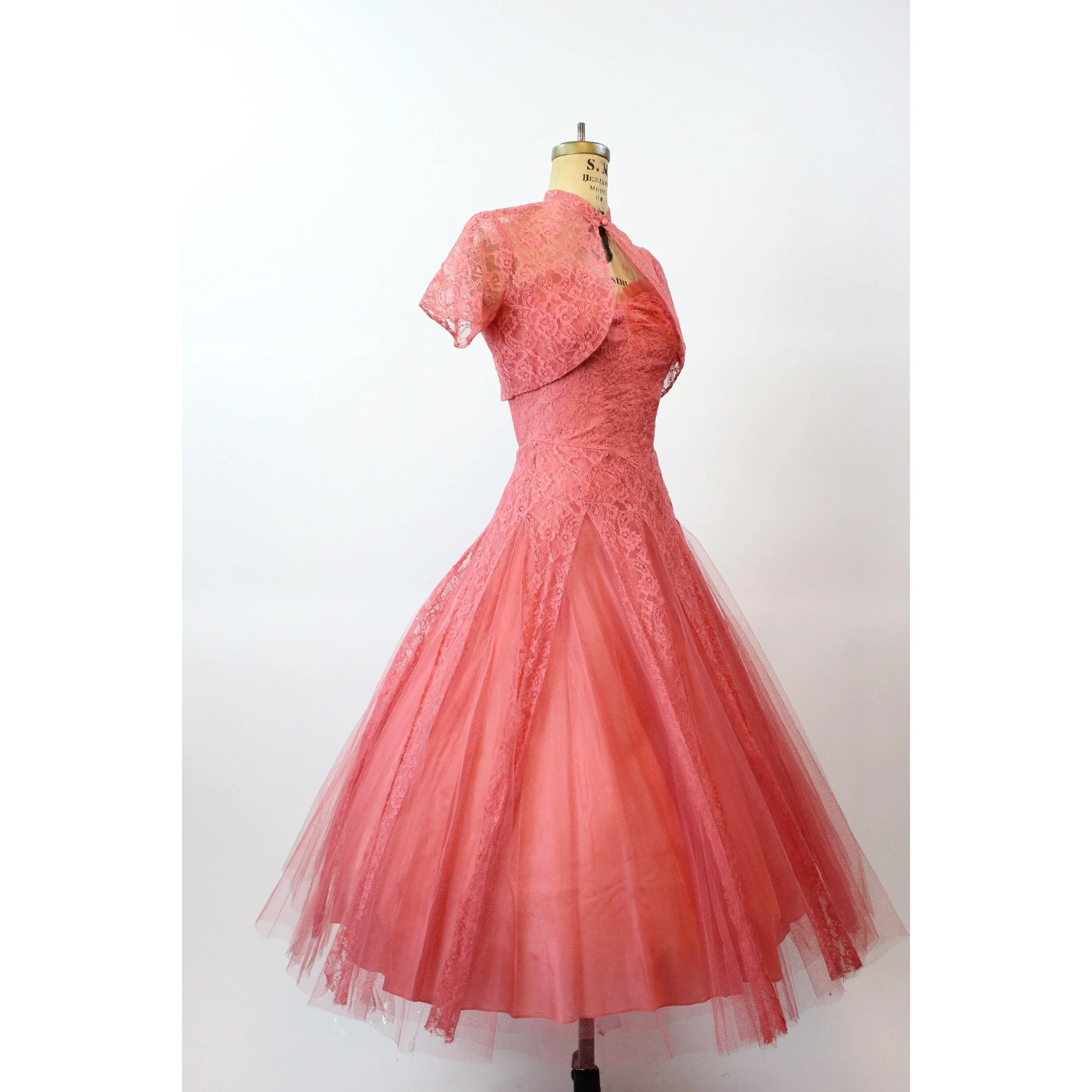 1950s CORAL tulle CUPCAKE lace dress xs | new spring summer