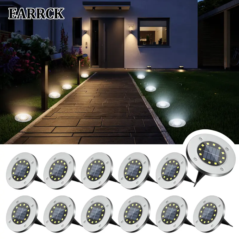Solar Outdoor Lights, 12 LEDs Solar Garden Lights/IP65 Waterproof/Warm&White Super Bright in-Ground Lights/Solar Disk Lights for Garden&Yard&Walkway&Pathway&Lawn&Driveway&Patio&Pool&Outdoor(8/12Pack)