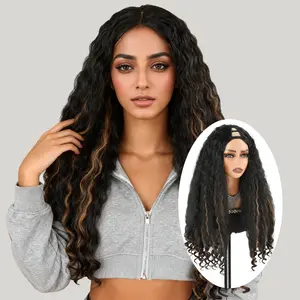 Auvzy Afro Curly V Part Wig 24 Inch Kinky Curly Wigs for Black Women 180% Density Glueless Synthetic Wig with Unique Bouncy Curls No Leave Out Clip in Long Thick V Part Wig Cap Size 22-22.5 Inches
