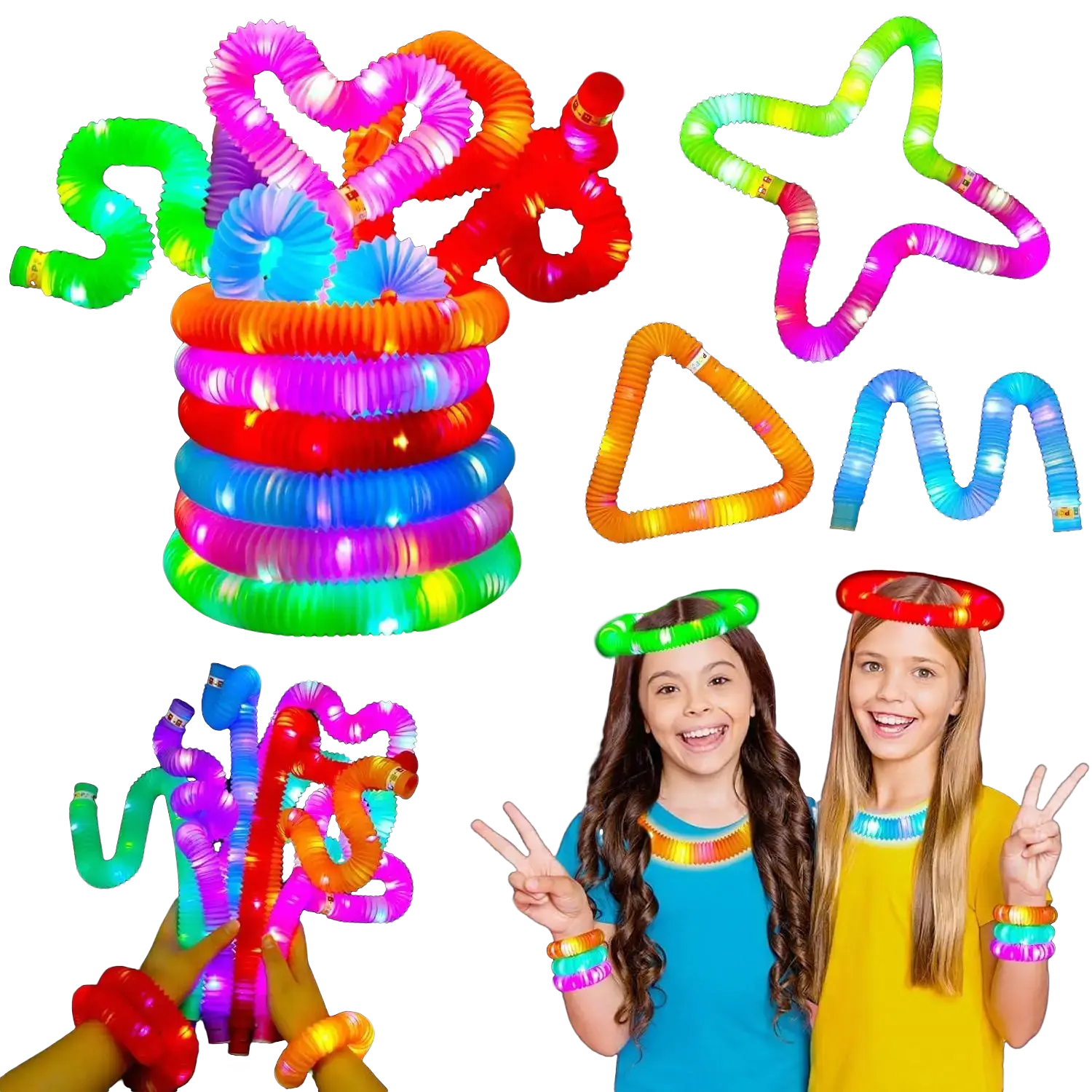 12PCS Light Up Pop Tubes Glow Sticks – Bulk Glow in the Dark Party Favors for Kids, Birthday, Christmas, Fidget Sensory Toys, Pinata Goodie Bag Stuffers