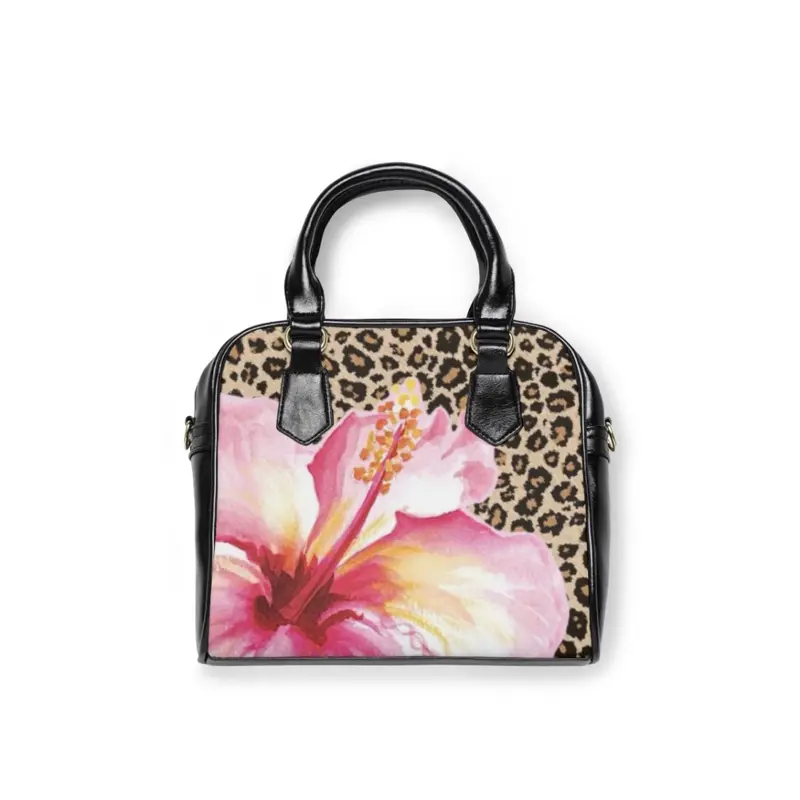 Cheetah Print Hand Bag with Vibrant Floral Accents and Durable Handle for Everyday Use