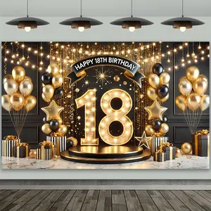 18th Birthday Party Backdrop, Luminous Number Backdrop, Wall Hanging Backdrop, 1 Count 18th Birthday Party Banner Pull Flag, Indoor and Outdoor Birthday Party Decoration Supplies, Ornaments