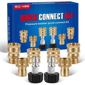 Washer Quick Connect Kit, M22 Swivel to 3/8'' Quick Connect, 3/4'' to Quick Release, M22 14mm Quick Connect  Washer Fittings Adapter Suitable for  cleaning machine kit, Brass