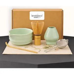 Matcha Bowl Set – Japanese Matcha Tea Ceremony Kit with Whisk, Scoop & Sifter – Authentic Matcha Bowl – Premium Gift Set (Green)