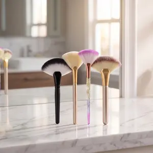 Best Fan Makeup Brush for Highlight & Contour – Soft Professional Face Fan Brush (Ceiling Fan Brush Style Design) pink