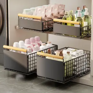 Adjustable Metal Pull-Out Kitchen Cabinet Organizer, Kitchen Organization, 2-Tier Stackable Plate Bowl Storage Rack, No-Drill Suction Cup, Easy Installation