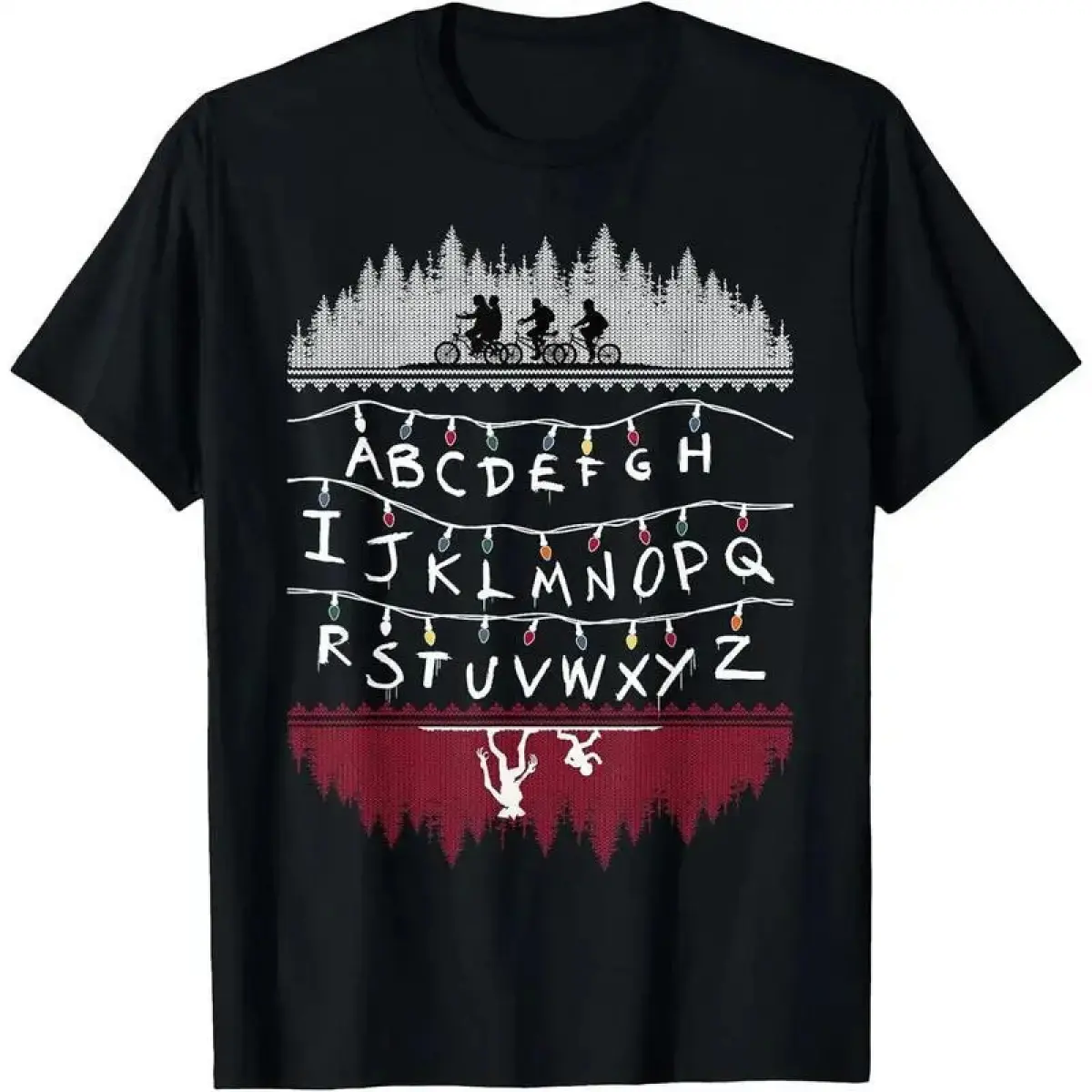 Men's Classic Cotton Casual Short-Sleeve Stranger Things Alphabet Lights Tee, Relaxed Fit Comfy Top