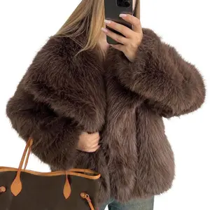 Women's Beige Faux Fur Coat Winter Fluffy Shaggy Collar Full Lining Short Jacket with Side Pockets Elegant Smooth Tops Outerwear Pieces Casual Button Chic Shawl Basic Womenswear Collared Long Sleeve Minimalist blaze pink dress quinceanera shopping