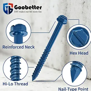 200Pcs 1/4"x3-1/4 Concrete Screws with Drill & Driver Bits, Hex Head Self Drilling Masonry Fasteners for Wall Brick Stone Construction - Blue Anti Rust Screws