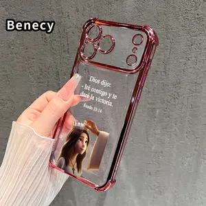 Four Corner Anti-Fall Crown Girl Pattern Phone Case for iPhone 17 16 Pro Max 15 Plus 14 13 12 11 E Air Shockproof Transparent Electroplated Protective Cover