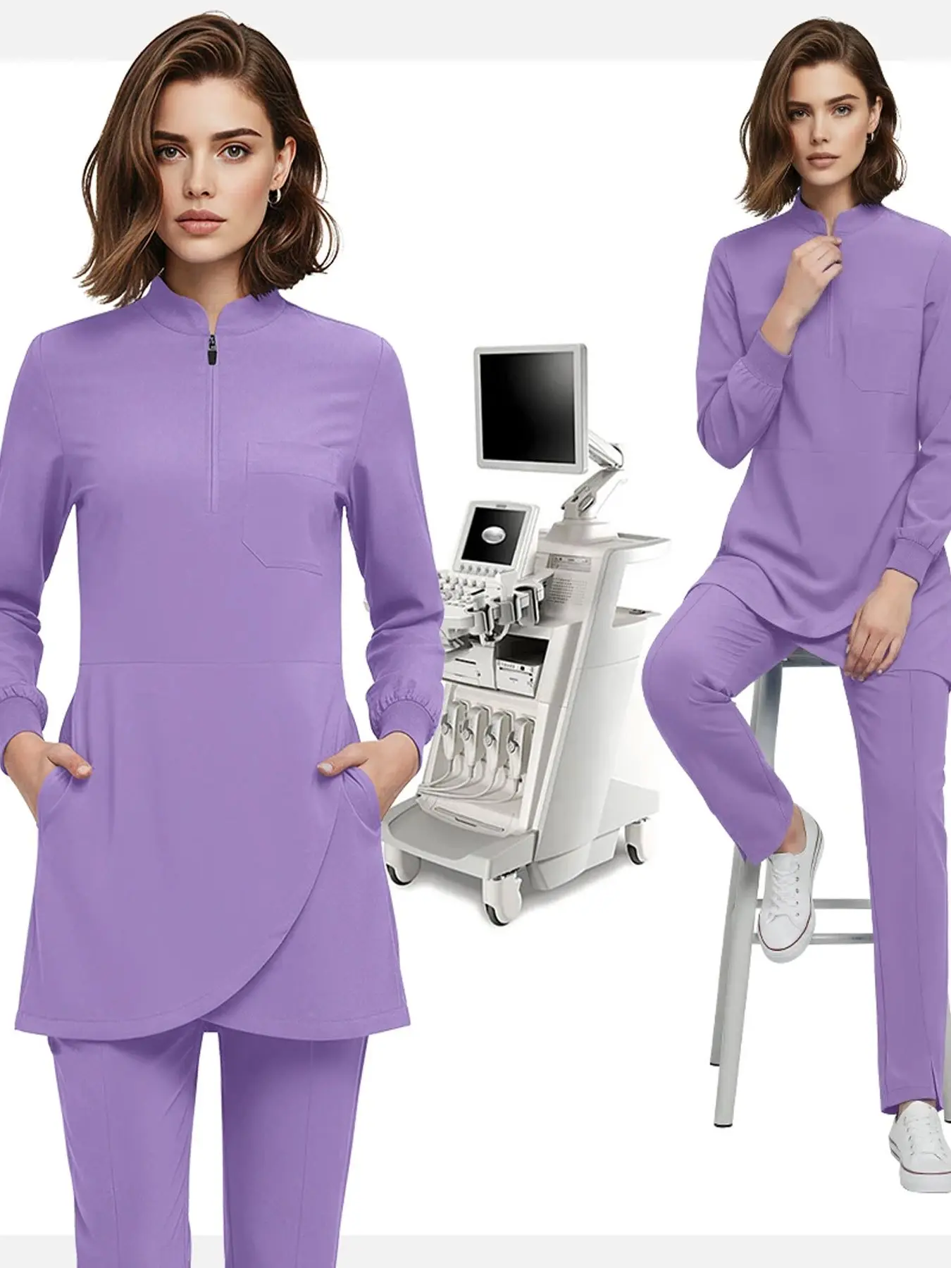 Long Sleeve Scrub Women Straight Pants Sets Multi-Color Nurse Doctor Uniforms Hospital Healthcare Workwear Muslim Style Uniform