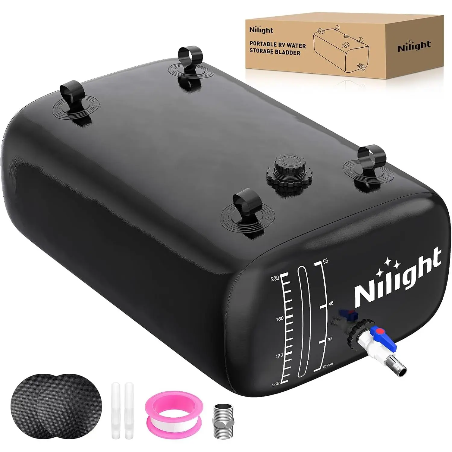 Nilight 63Gal/240L Water Storage Bladder RV Potable Water Bladder Tank Camping 1000D PVC Foldable Collapsible Water Storage Containers for Truck Bed Carrier Garden Irrigation Water Use Black,summervibes