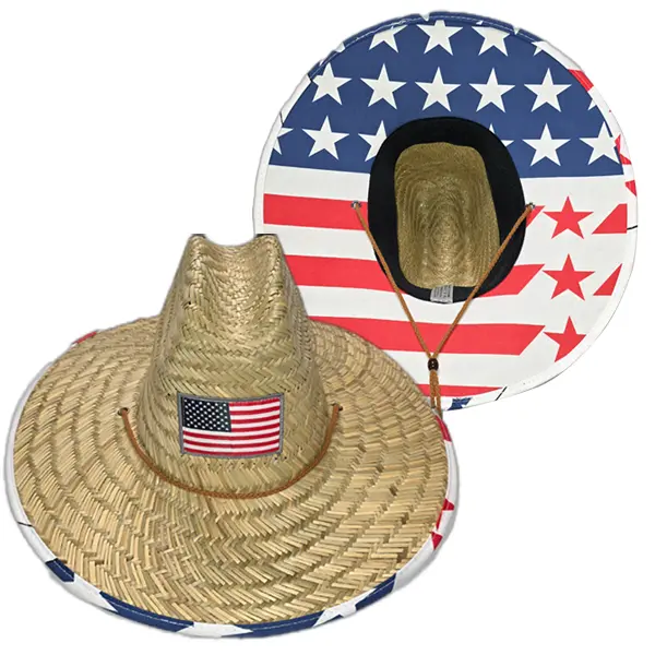 Handcrafted Unisex USA Flag Straw Hat, Sombrero de Paja, with Wide Brim for Sun Protection Durable Outdoor Hat